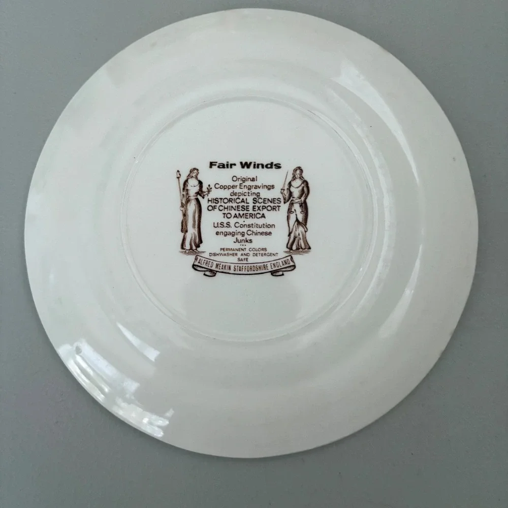 Alfred Meakin Fair Winds Brown‎ Transferware Bread Plate USS Constitution 6.25in
